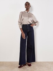 Apricot Natural Satin Self Stripe Oversized Blouse - Image 1 of 5