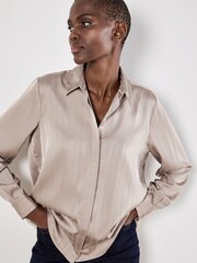 Apricot Natural Satin Self Stripe Oversized Blouse - Image 2 of 5