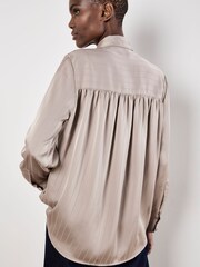 Apricot Natural Satin Self Stripe Oversized Blouse - Image 3 of 5