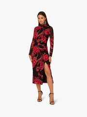 Adrianna By Adrianna Papell Mockneck Ruched Maxi Black Dress - Image 1 of 6