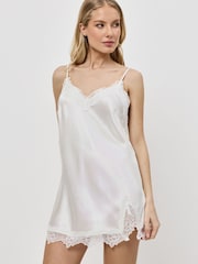 Aruelle Cream Isabeau Bridal Inspired Indulgent Satin Nightdress With Lace Trim - Image 2 of 4