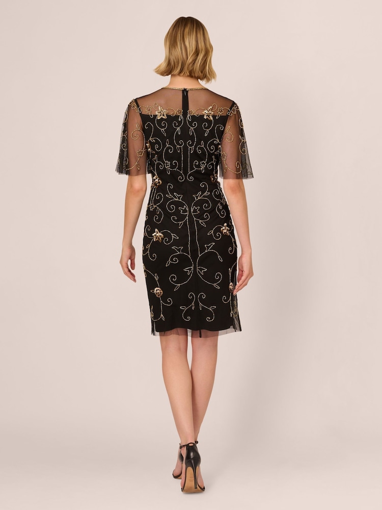 Adrianna Papell Studio Beaded Illusion Neck Black Dress - Image 2 of 6 Adrianna Papell Studio Beaded Illusion Neck Black Dress - Image 2 of 6