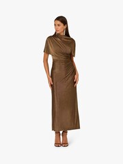Adrianna Papell Gold Adrianna By Gold Metallic Knit Long Dress - Image 1 of 6