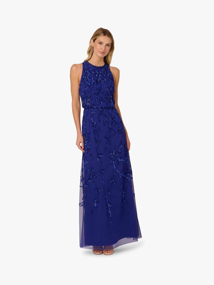 Adrianna Papell Blue Blouson Bead Long Dress - Image 1 of 6