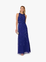 Adrianna Papell Blue Blouson Bead Long Dress - Image 3 of 6