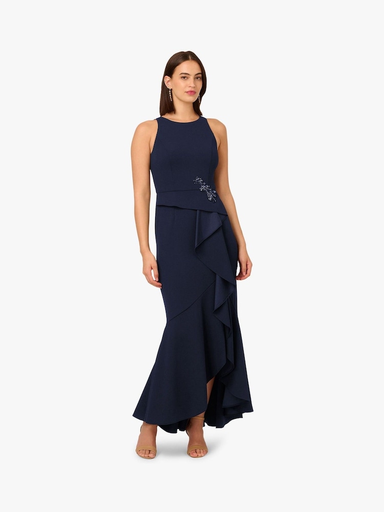 Adrianna Papell Blue Studio Beaded Crepe Halter Gown - Image 1 of 5