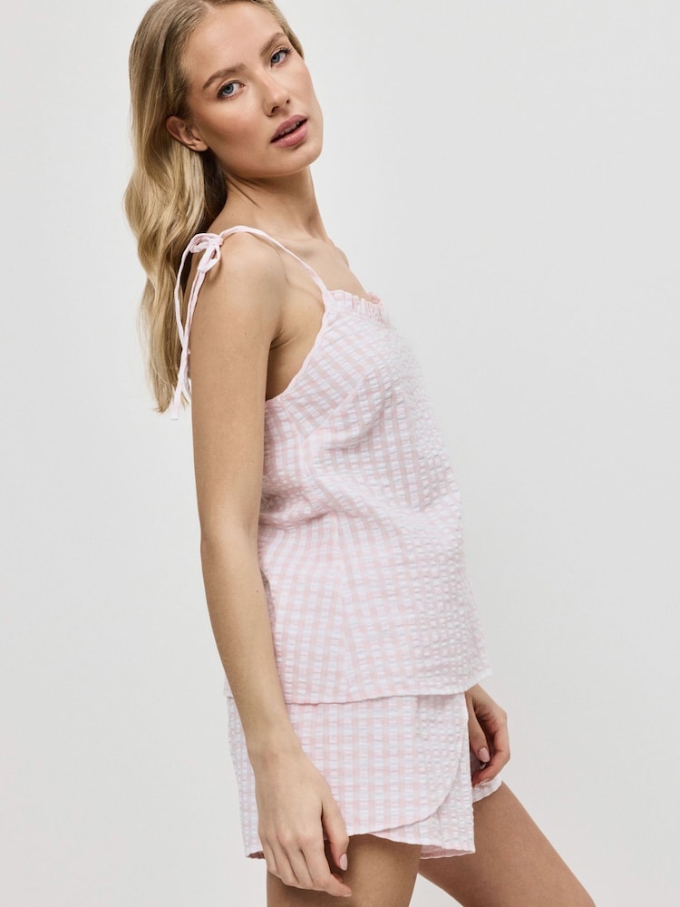 Aruelle Pink Julie Two Tone Checked Short Pyjamas Set - Image 2 of 4 Aruelle Pink Julie Two Tone Checked Short Pyjamas Set - Image 2 of 4
