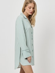 Aruelle Green Muted Striped Nightshirt With Tonal Piping - Image 2 of 3