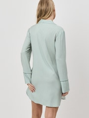 Aruelle Green Muted Striped Nightshirt With Tonal Piping - Image 3 of 3