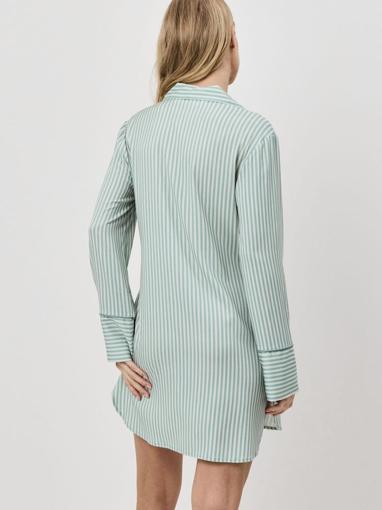 Aruelle Green Muted Striped Nightshirt With Tonal Piping - Image 3 of 3 Aruelle Green Muted Striped Nightshirt With Tonal Piping - Image 3 of 3