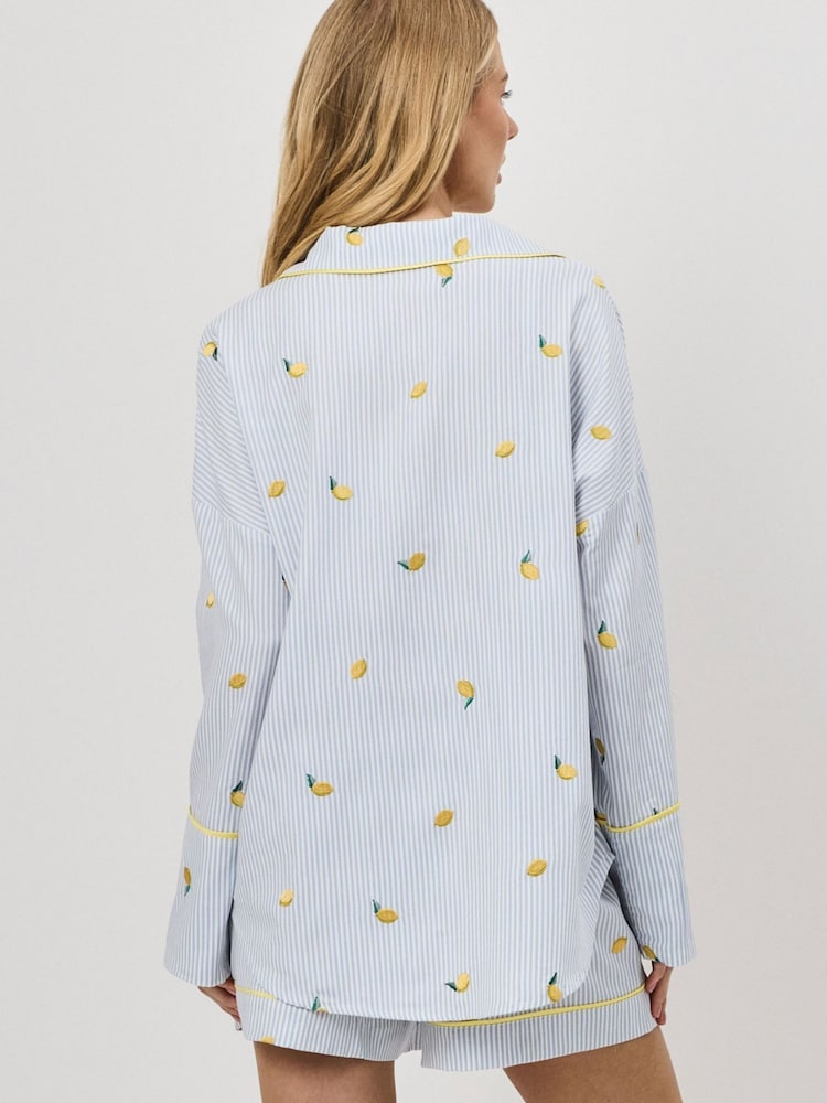 Aruelle Blue Lenora Embroidered Striped Short Pyjamas Set - Image 2 of 3