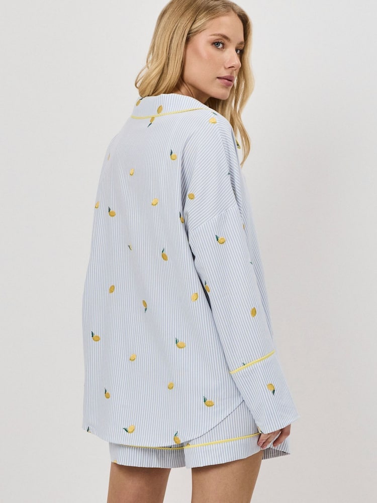 Aruelle Blue Lenora Embroidered Striped Short Pyjamas Set - Image 3 of 3