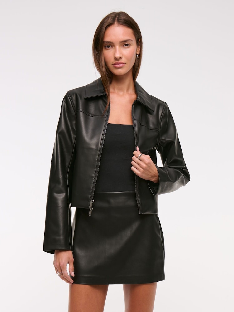 Abercrombie & Fitch Black Faux Leather High Rise Skort - Image 1 of 7 Abercrombie & Fitch Black Faux Leather High Rise Skort - Image 1 of 7