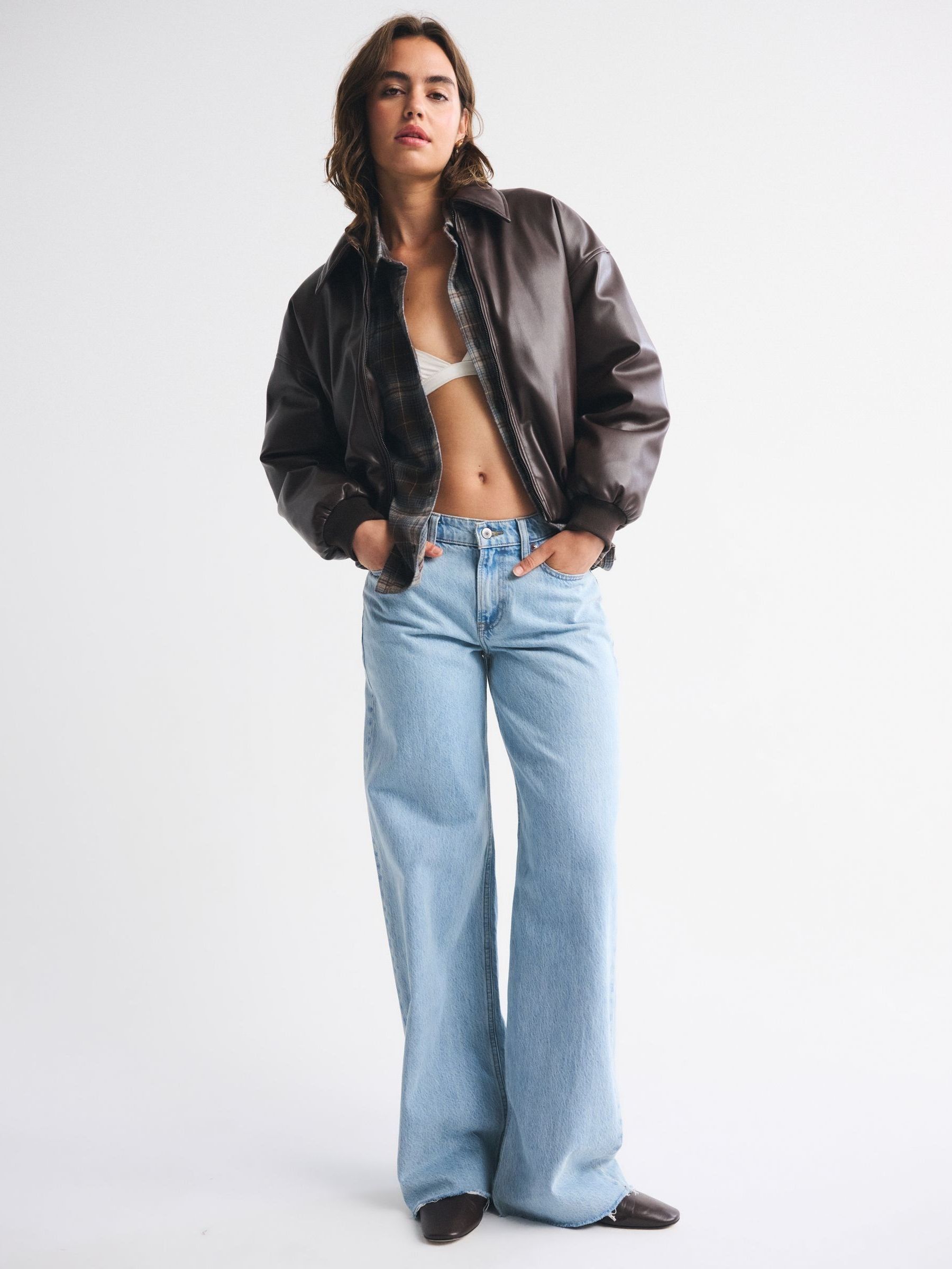 Buy Abercrombie & Fitch Brown Faux Leather Short Bubble Hem Coat