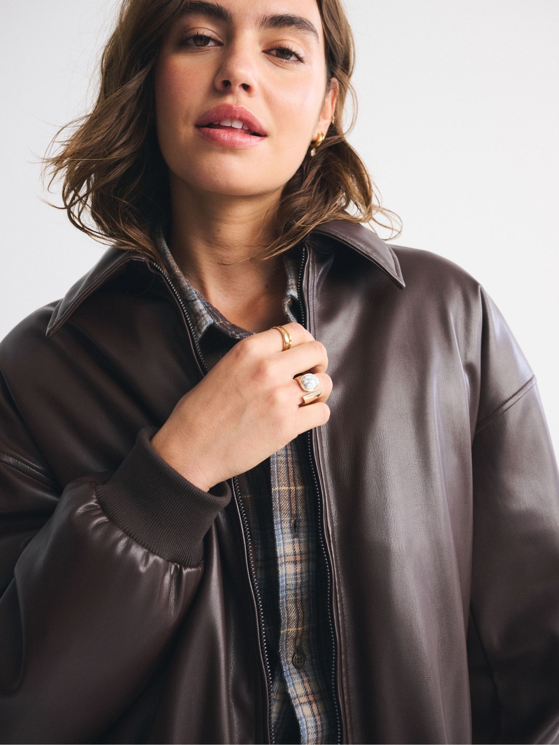 Buy Abercrombie & Fitch Brown Faux Leather Short Bubble Hem Coat