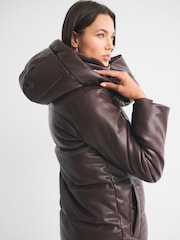 Abercrombie & Fitch Brown Faux Leather Long Puffer Jacket - Image 5 of 8