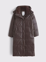 Abercrombie & Fitch Brown Faux Leather Long Puffer Jacket - Image 6 of 8