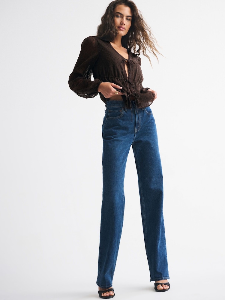 Abercrombie & Fitch Brown Long Sleeve Tie Front Blouse - Image 1 of 6