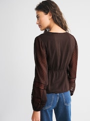 Abercrombie & Fitch Brown Long Sleeve Tie Front Blouse - Image 4 of 6