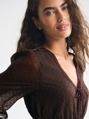 Abercrombie & Fitch Brown Long Sleeve Tie Front Blouse - Image 5 of 6