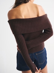 Abercrombie & Fitch Brown Off-The-Shoulder Ribbed Sweatshirt - Image 3 of 7
