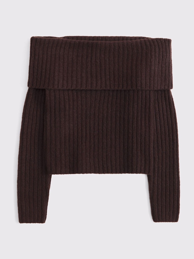 Abercrombie & Fitch Brown Off-The-Shoulder Ribbed Sweatshirt - Image 7 of 7
