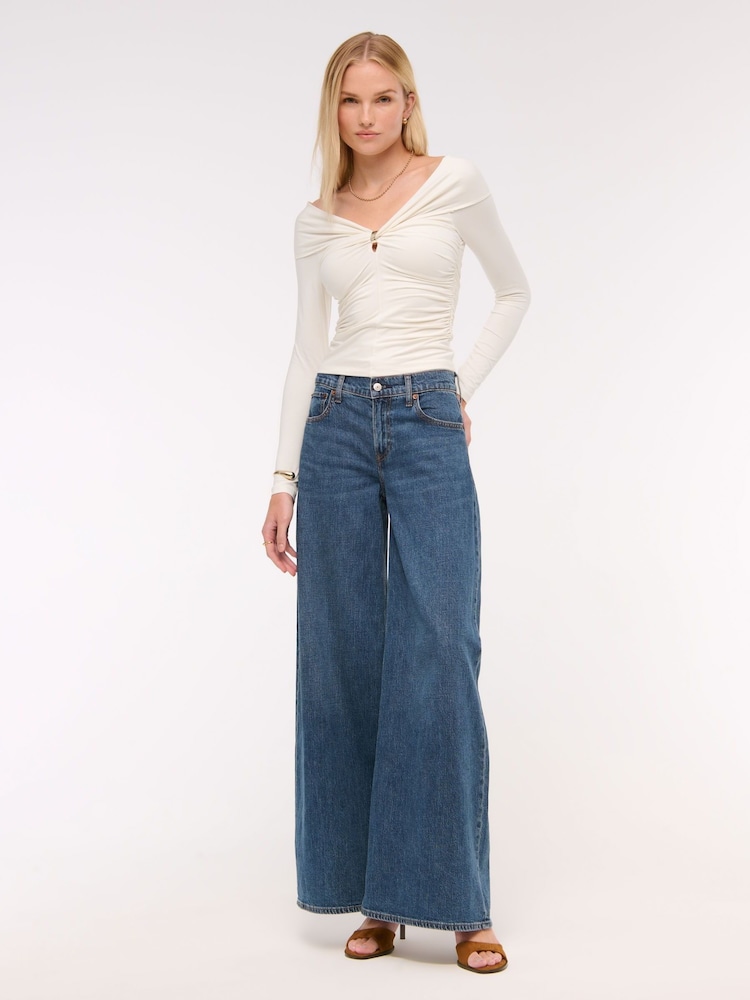 Abercrombie & Fitch Cream Off Shoulder Long Sleeved Top - Image 2 of 6