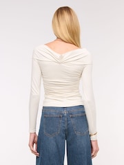 Abercrombie & Fitch Cream Off Shoulder Long Sleeved Top - Image 3 of 6
