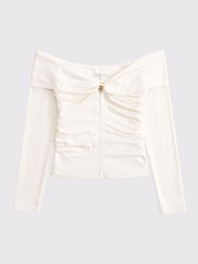 Abercrombie & Fitch Cream Off Shoulder Long Sleeved Top - Image 6 of 6
