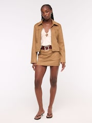 Abercrombie & Fitch Brown Suede High Rise Mini Skort - Image 3 of 7