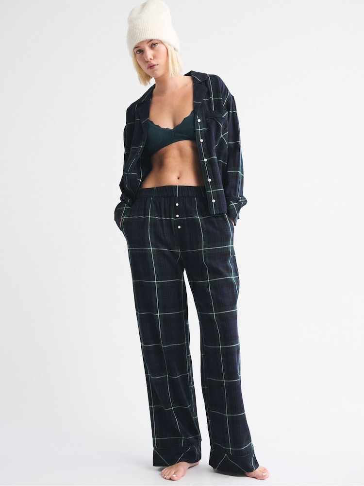 Abercrombie & Fitch Green Flannel Checkered Pyjama Long Sleeve Top - Image 2 of 6