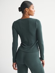 Abercrombie & Fitch Green Pointelle Long Sleeve Pyjama Top - Image 4 of 6