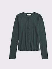 Abercrombie & Fitch Green Pointelle Long Sleeve Pyjama Top - Image 6 of 6