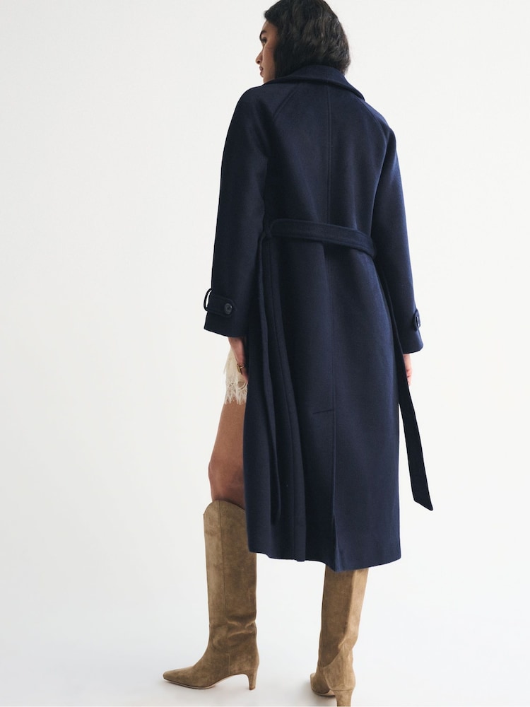 Abercrombie & Fitch Blue Wool Long Trench Coat - Image 2 of 8 Abercrombie & Fitch Blue Wool Long Trench Coat - Image 2 of 8