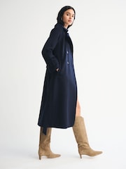 Abercrombie & Fitch Blue Wool Long Trench Coat - Image 4 of 8