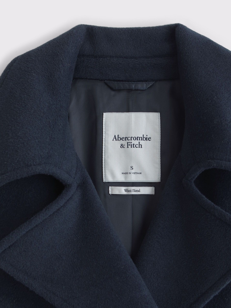 Abercrombie & Fitch Blue Wool Long Trench Coat - Image 8 of 8 Abercrombie & Fitch Blue Wool Long Trench Coat - Image 8 of 8