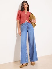 Lipsy Red Stitchy Crochet Short Sleeve Buttoned Knitted Cardigan - Image 3 of 4