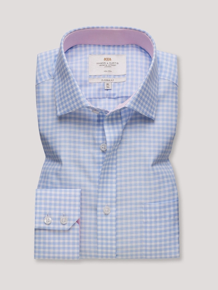Hawes & Curtis Blue Grid Check Non-Iron Shirt - صورة 1 من 3 Hawes & Curtis Blue Grid Check Non-Iron Shirt - صورة 1 من 3