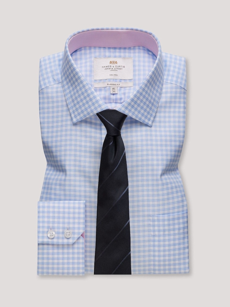 Hawes & Curtis Blue Grid Check Non-Iron Shirt - صورة 2 من 3 Hawes & Curtis Blue Grid Check Non-Iron Shirt - صورة 2 من 3