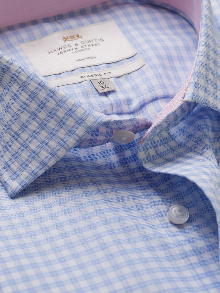 Hawes & Curtis Blue Grid Check Non-Iron Shirt - صورة 3 من 3 Hawes & Curtis Blue Grid Check Non-Iron Shirt - صورة 3 من 3