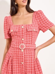 Lipsy Boucle Check Square Neck Diamante Button Belted Mini Dress - Bild 2 von 4