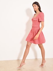 Lipsy Boucle Check Square Neck Diamante Button Belted Mini Dress - Bild 3 von 4