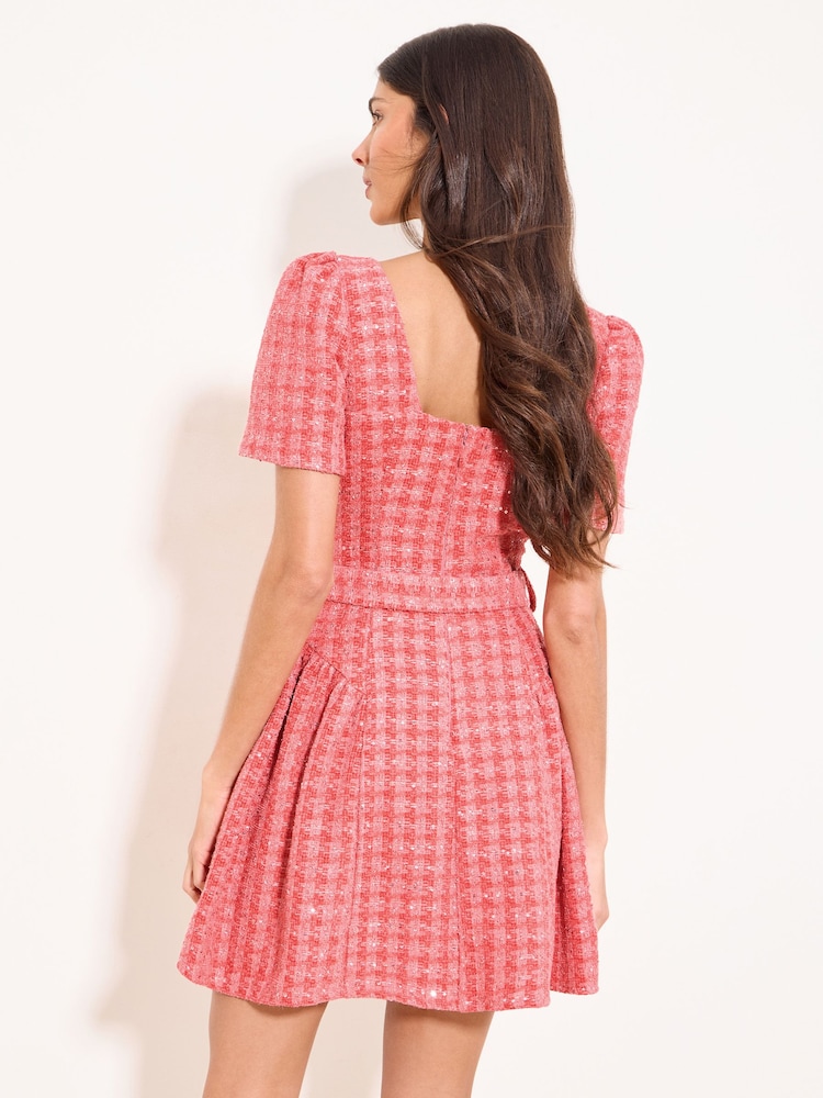 Lipsy Boucle Check Square Neck Diamante Button Belted Mini Dress - Bild 4 von 4 Lipsy Boucle Check Square Neck Diamante Button Belted Mini Dress - Bild 4 von 4