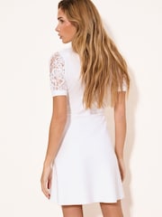 Lipsy White Embroidery Lace Detail Buttoned Knitted Mini Dress - Image 4 of 4
