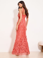 Lipsy Coral Pink Petite 3D Halter Textured Maxi Dress - Image 4 of 4