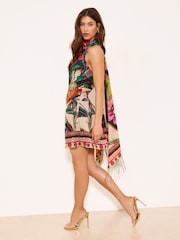 Lipsy Black Petite Embrodiery Fringe Scarf Swing Mini Dress - Image 3 of 4