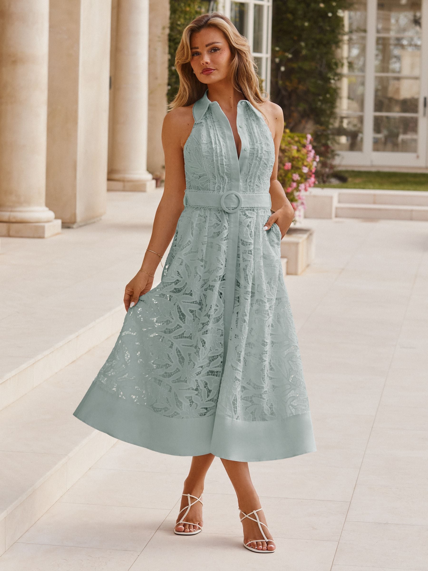 lipsy teal lace dress Womens Lipsy Teal Blue Premium Lace Shirt Maxi Dress US 8