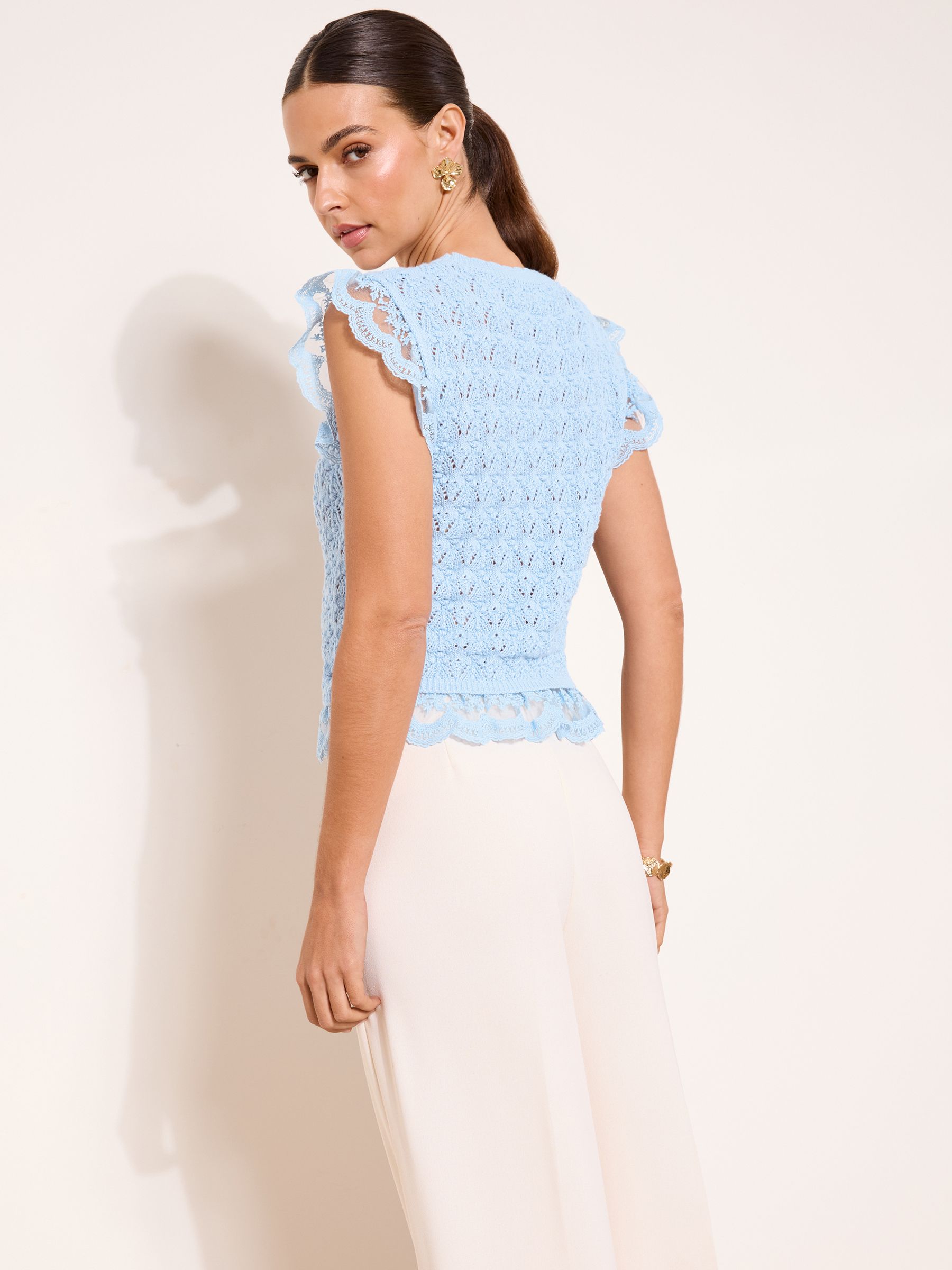 Buy Lipsy Blue Lace Frill Trim Crochet Knit Top from the Next UK