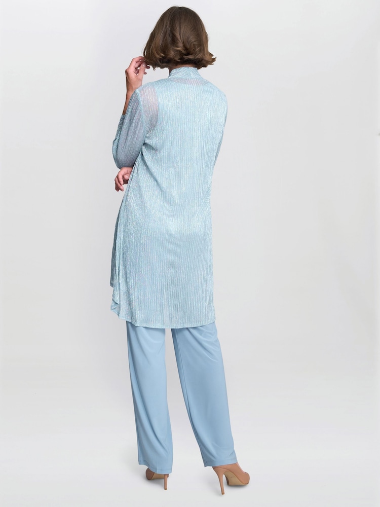Gina Bacconi Blue Tina Three Piece Metallic Crinkle Jacket, Vest and Trouser Set - Image 2 of 6