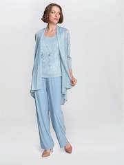 Gina Bacconi Blue Tina Three Piece Metallic Crinkle Jacket, Vest and Trouser Set - Image 3 of 6